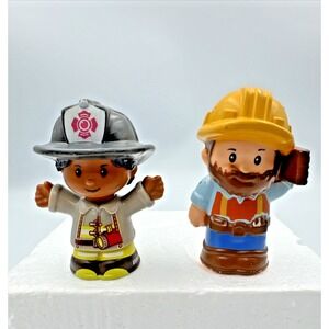 Lot Of‎ 2 Fisher Price Little People Girl Firefighter and Construction Man 2016